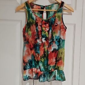 ✨ IZ Byer California Floral Ruffle Tank Top | Sheer Layered Blouse ✨